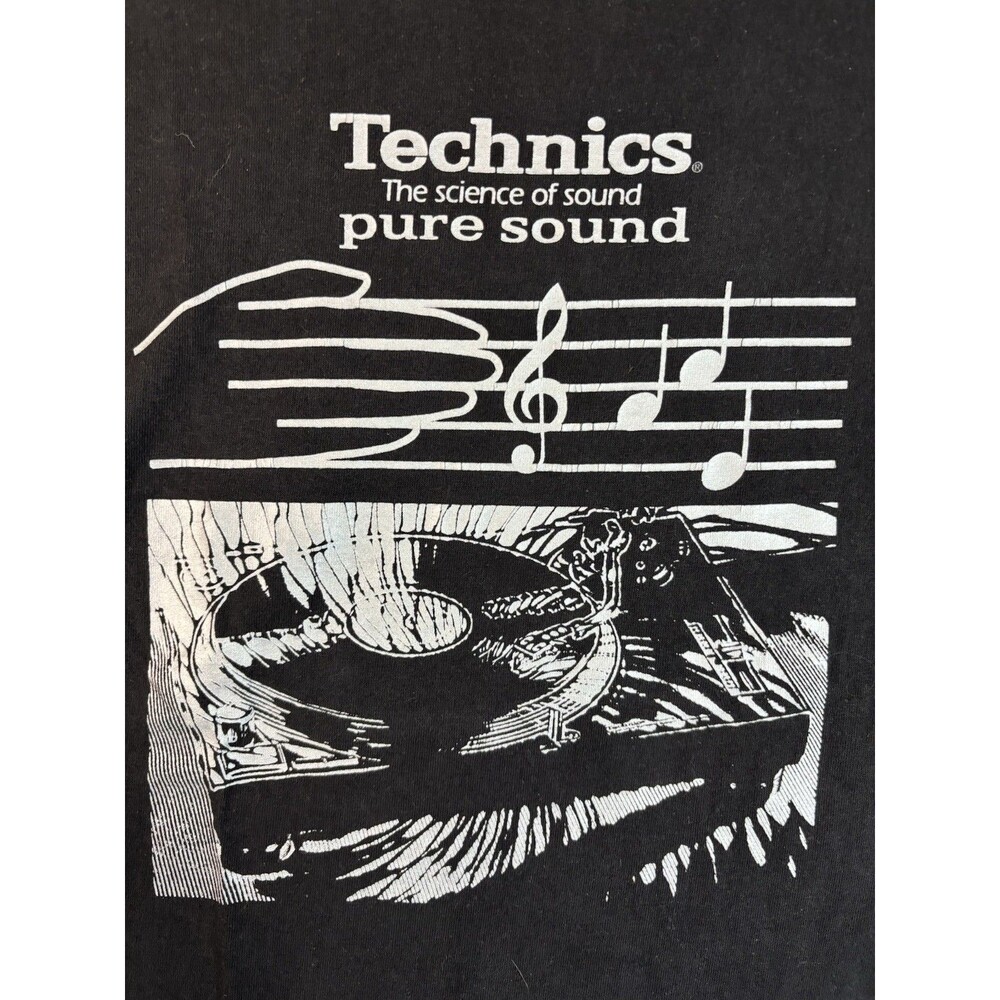 Vtg 80s Technics Science of Sound DJ Turntable Vinyl Black Silver T-Shirt XL HTF